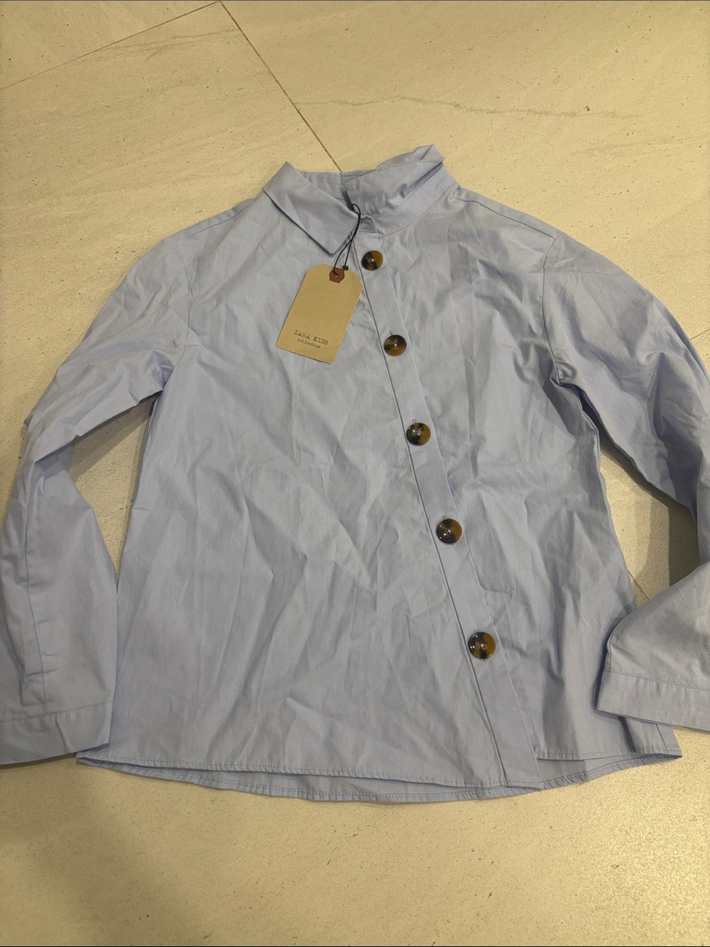 Zara Light Blue Button-Down Shirt with Asymmetric Button Placket size 10